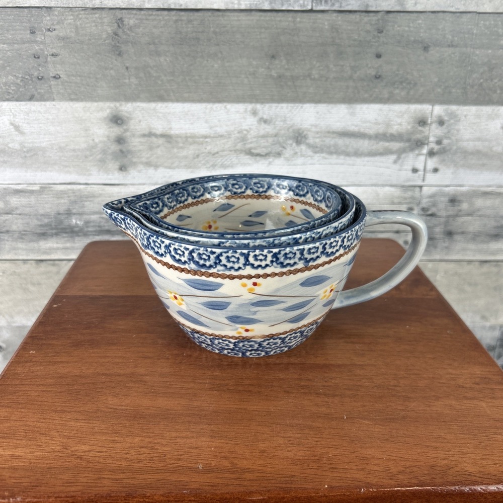 Temptations By Tara Old World Blue 3 Piece Nesting Mixing Bowls With Spout
